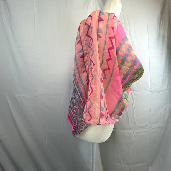 Pink multi-color Scarf women 60" x 20" thin 100% polyester infinity - Picture 3 of 6
